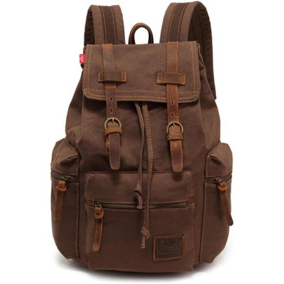 High Capacity Canvas Vintage Backpack - for School College Hiking Travel 12-17